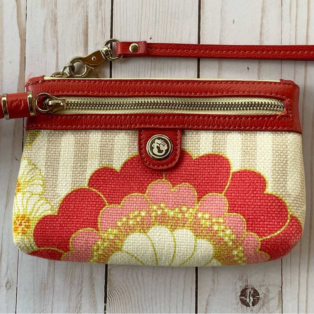 SPARTINA 449 Linen & Leather Floral Clutch Pouch Boho Beach Coastal 8X5